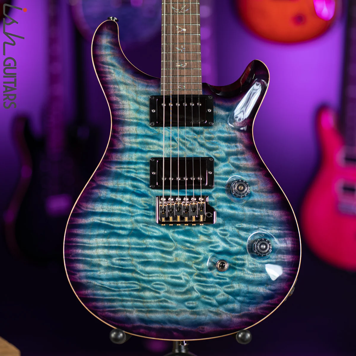 PRS Custom 24 Wood Library Aquabluex Purple Burst One Piece 10 Top Quilt