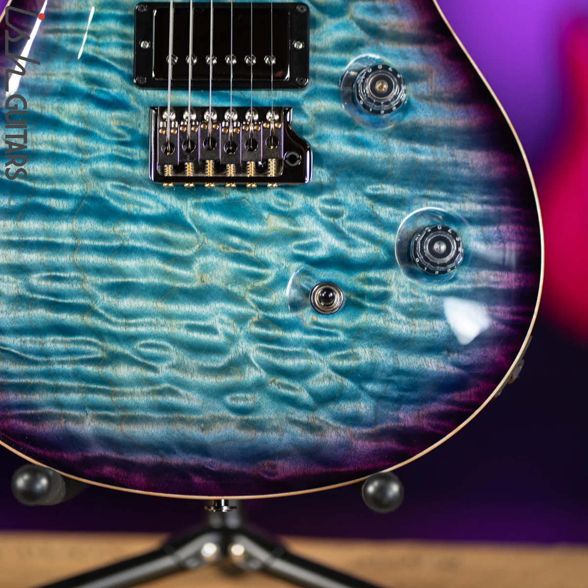 PRS Custom 24 Wood Library Aquabluex Purple Burst One Piece 10 Top Quilt - Image 4