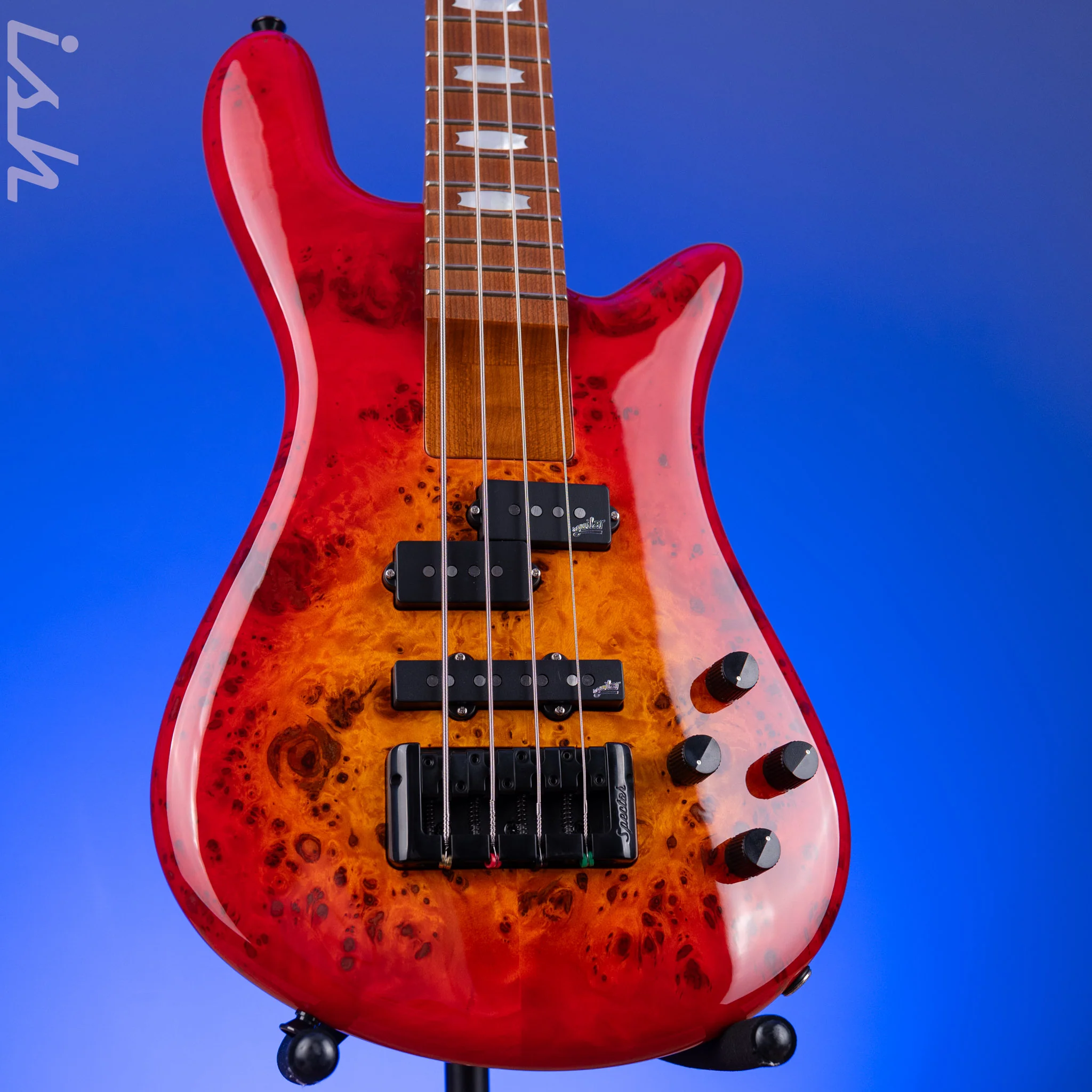 2022 Spector Eurobolt 4 Inferno Red Gloss Poplar Burl Bass Guitar