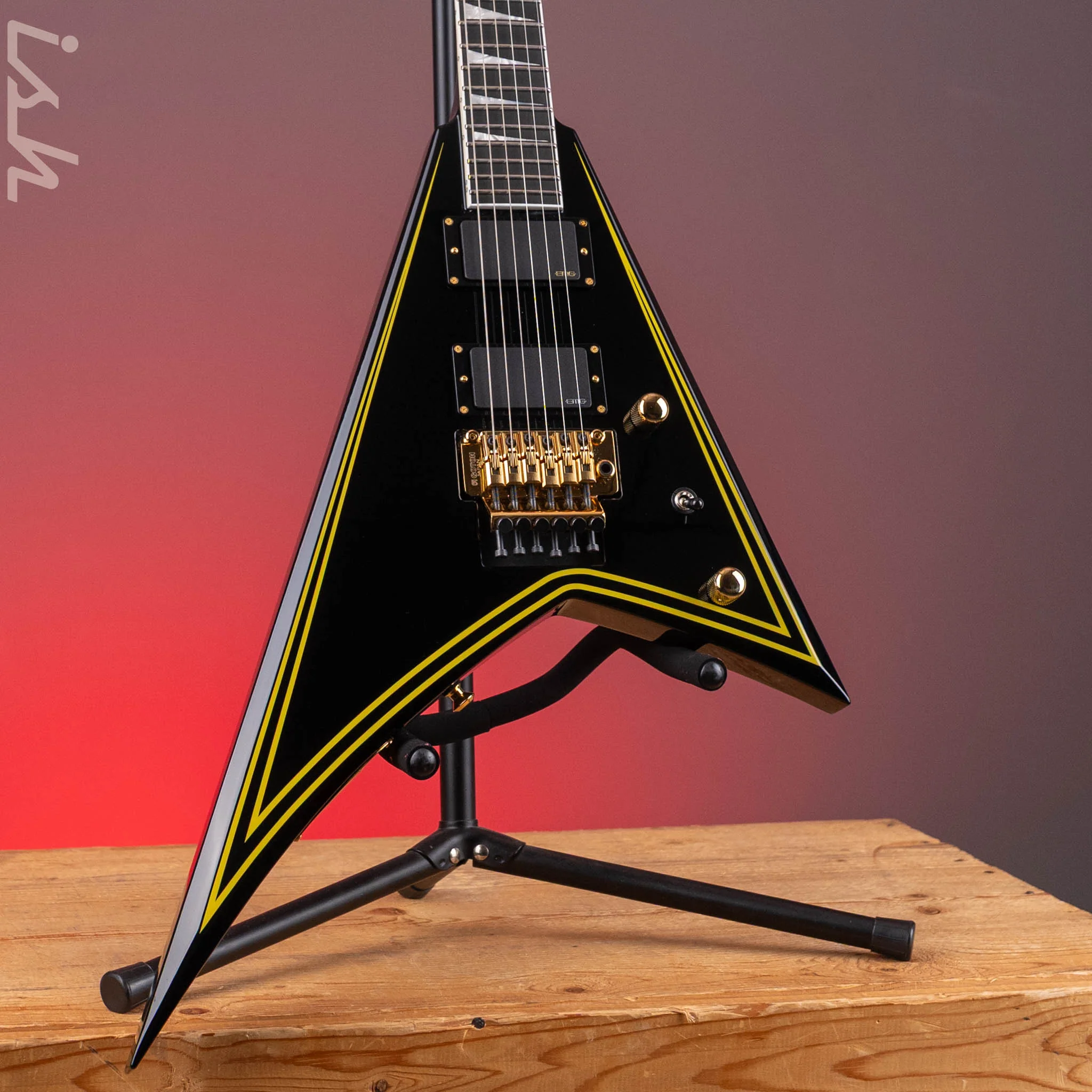 2024 Jackson MJ Series Rhoads RR24MG Electric Guitar Black with Yellow Pinstripes Demo