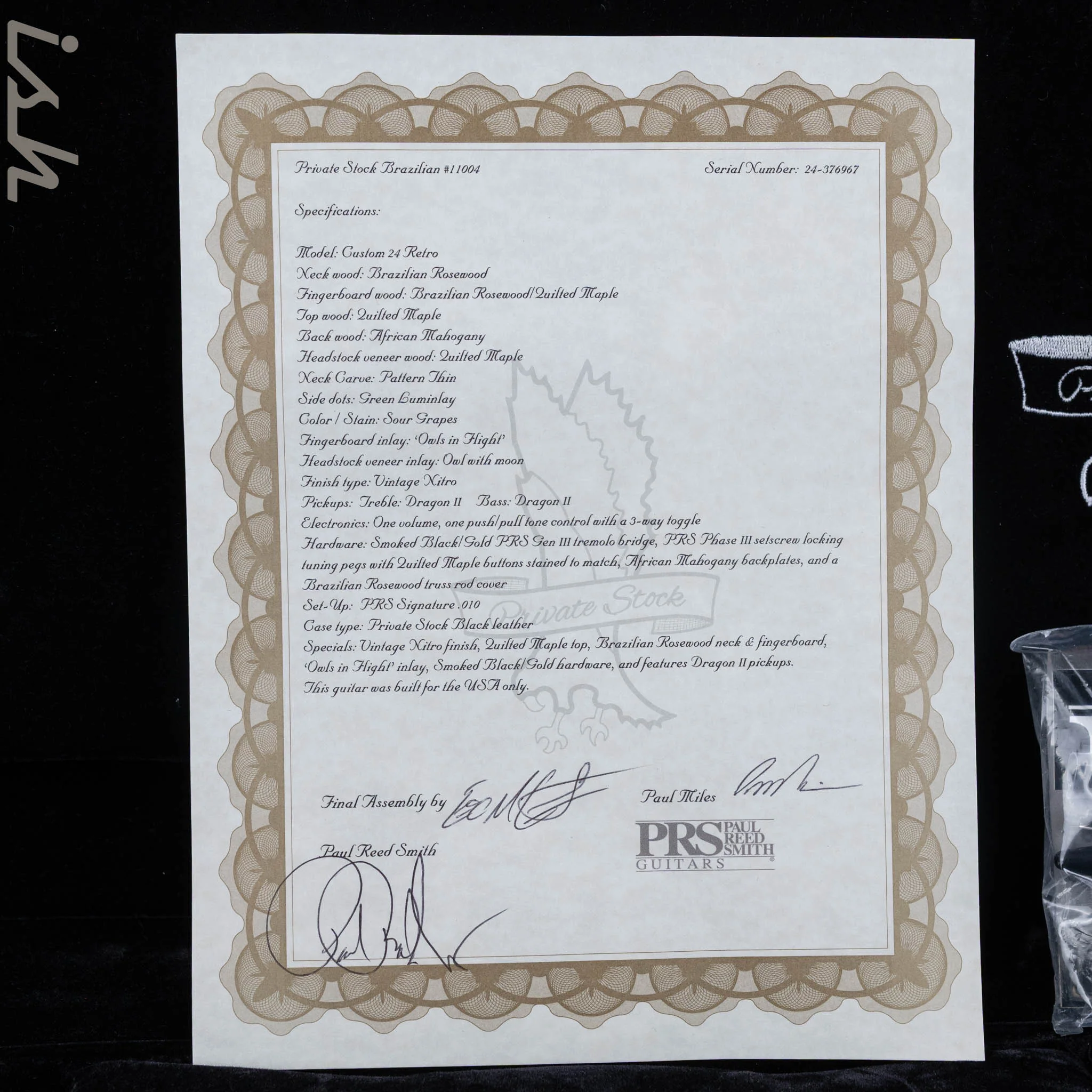2024 PRS Private Stock Owls in Flight Custom 24 Retro Sour Grapes Brazilian Rosewood - Image 19