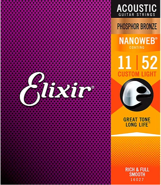 Elixir Acoustic Strings Phosphor Bronze Nanoweb 11/52 Custom Light