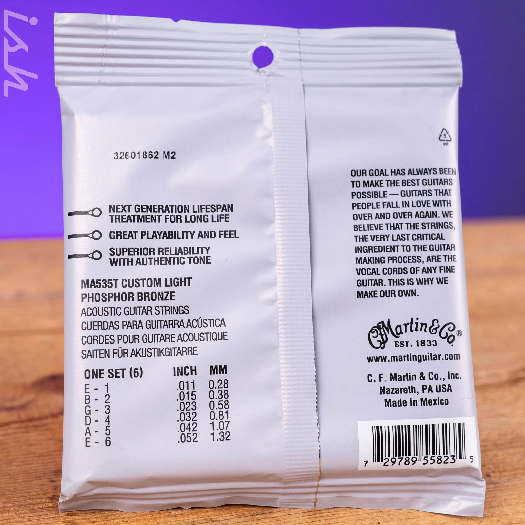 Martin MA535T 11-52 Custom Light Authentic Acoustic Lifespan 2.0 Treated 92/8 Phosphor Bronze Guitar Strings - Image 2