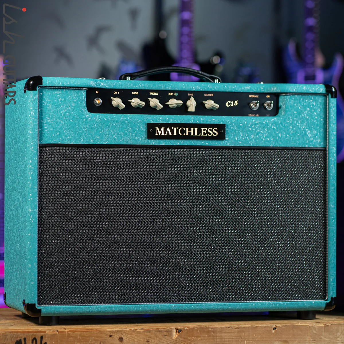 Matchless C-15 112 15W Combo Amplifier Shower Curtain Turquoise