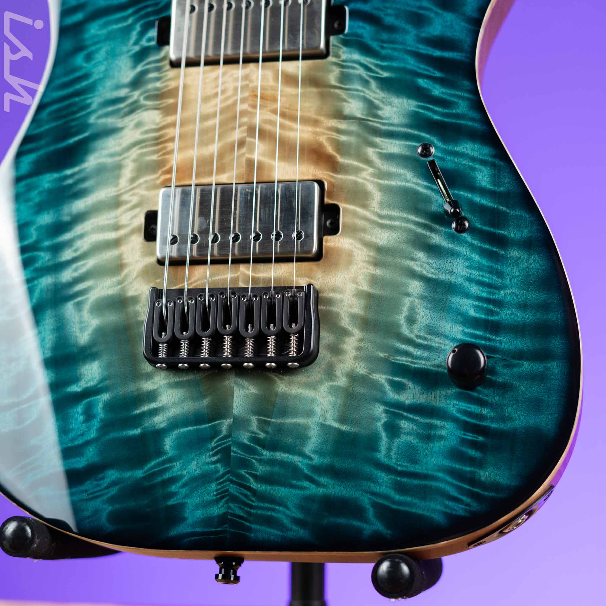 Mayones Duvell Elite 7 Electric Guitar Natural Fade Turquoise Burst 2024 NAMM - Image 4