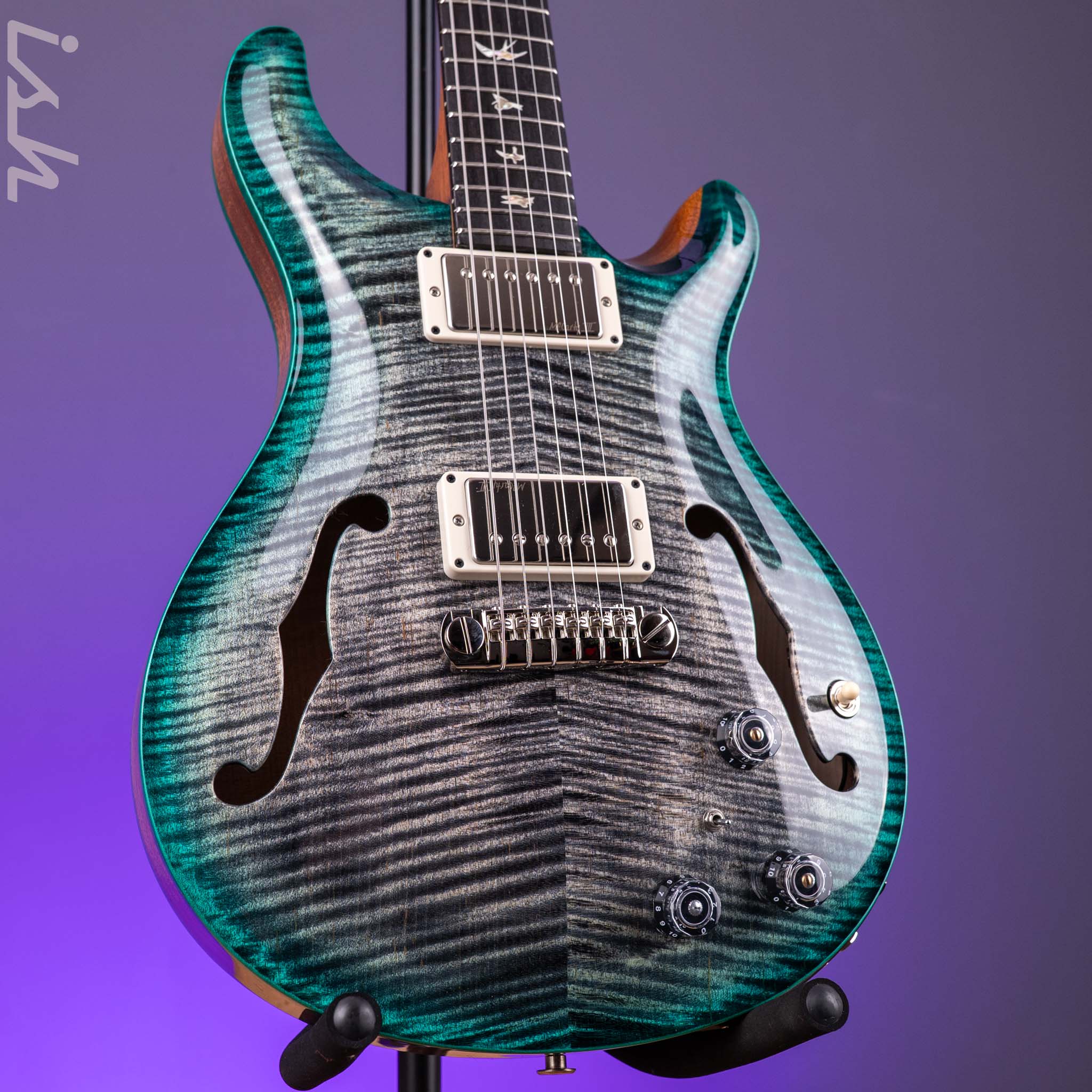 PRS Hollowbody II Piezo Grey Black Turquoise Burst Custom Color