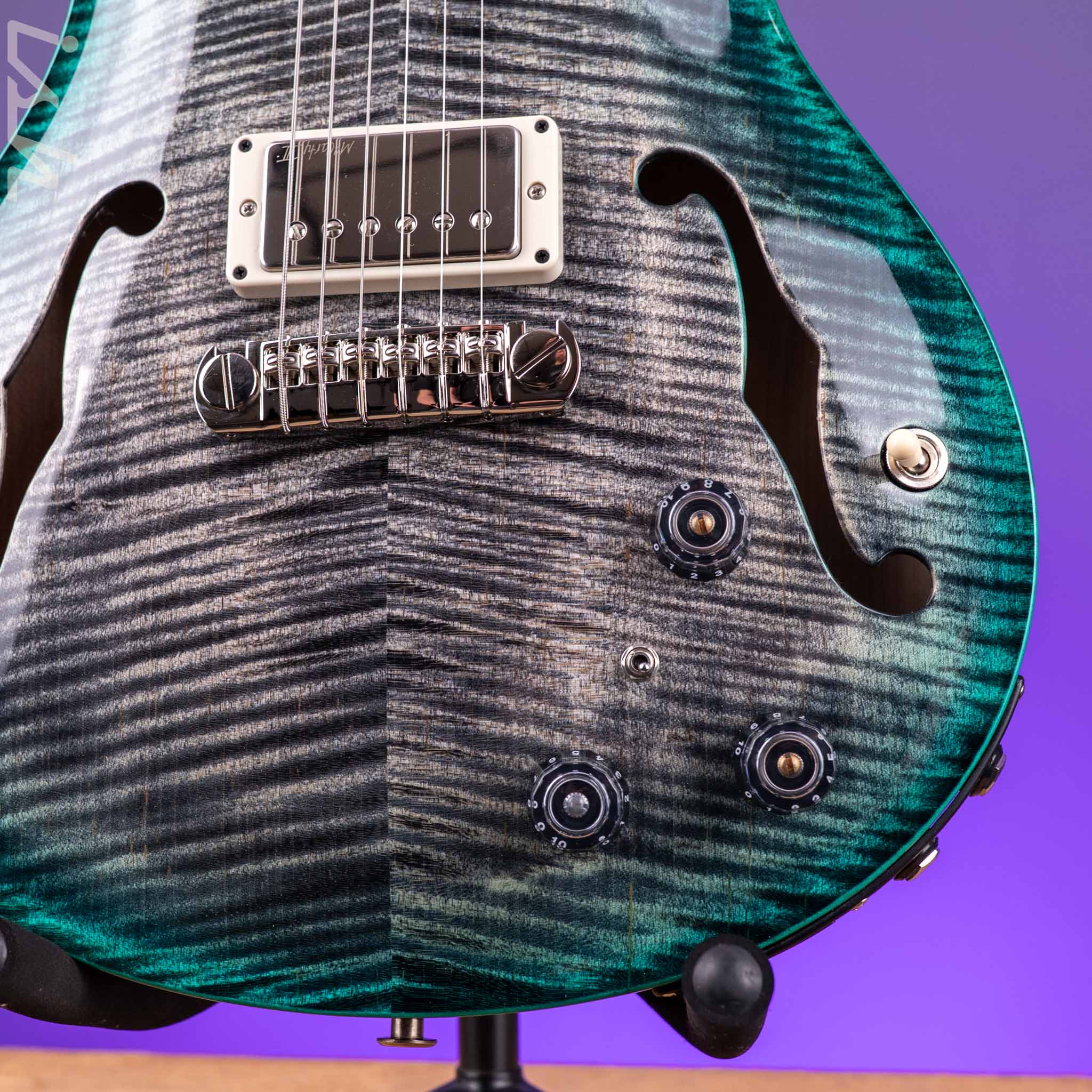 PRS Hollowbody II Piezo Grey Black Turquoise Burst Custom Color - Image 5