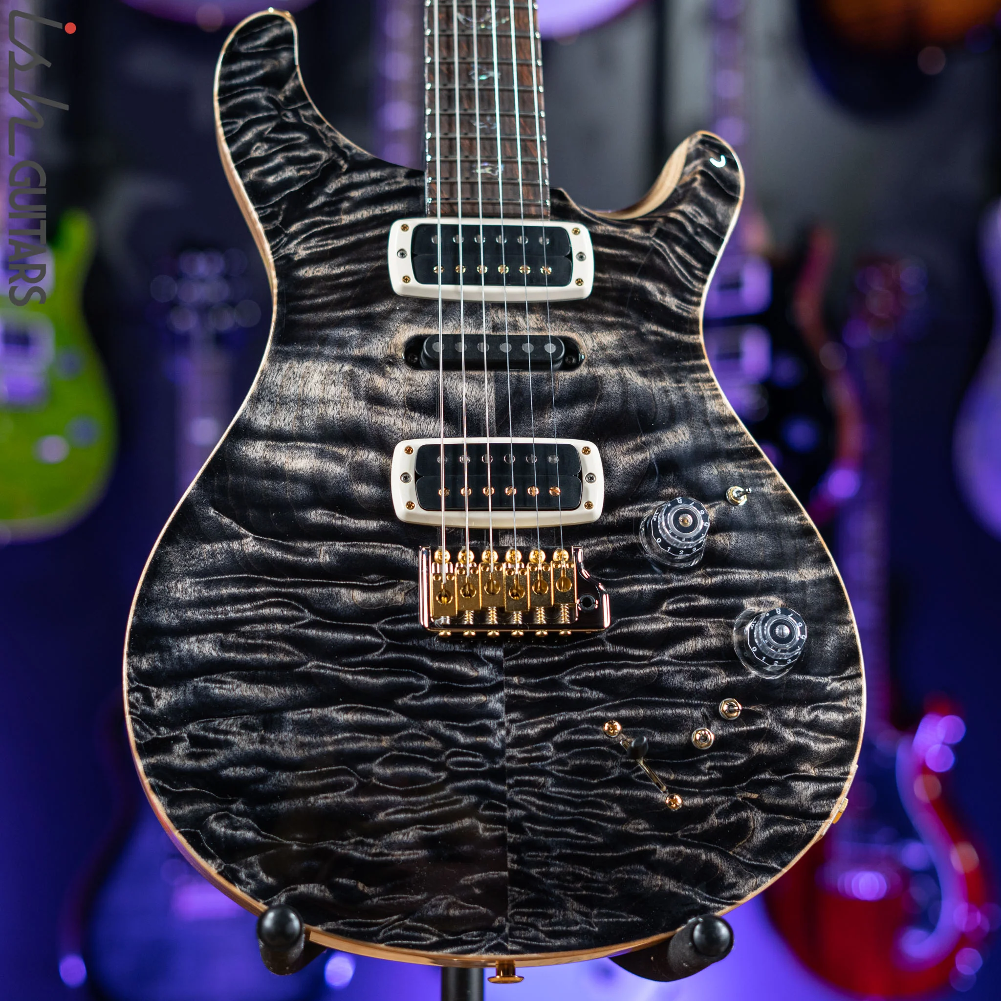 PRS Wood Library Modern Eagle V 10 Top Quilt Charcoal Brazilian Rosewood