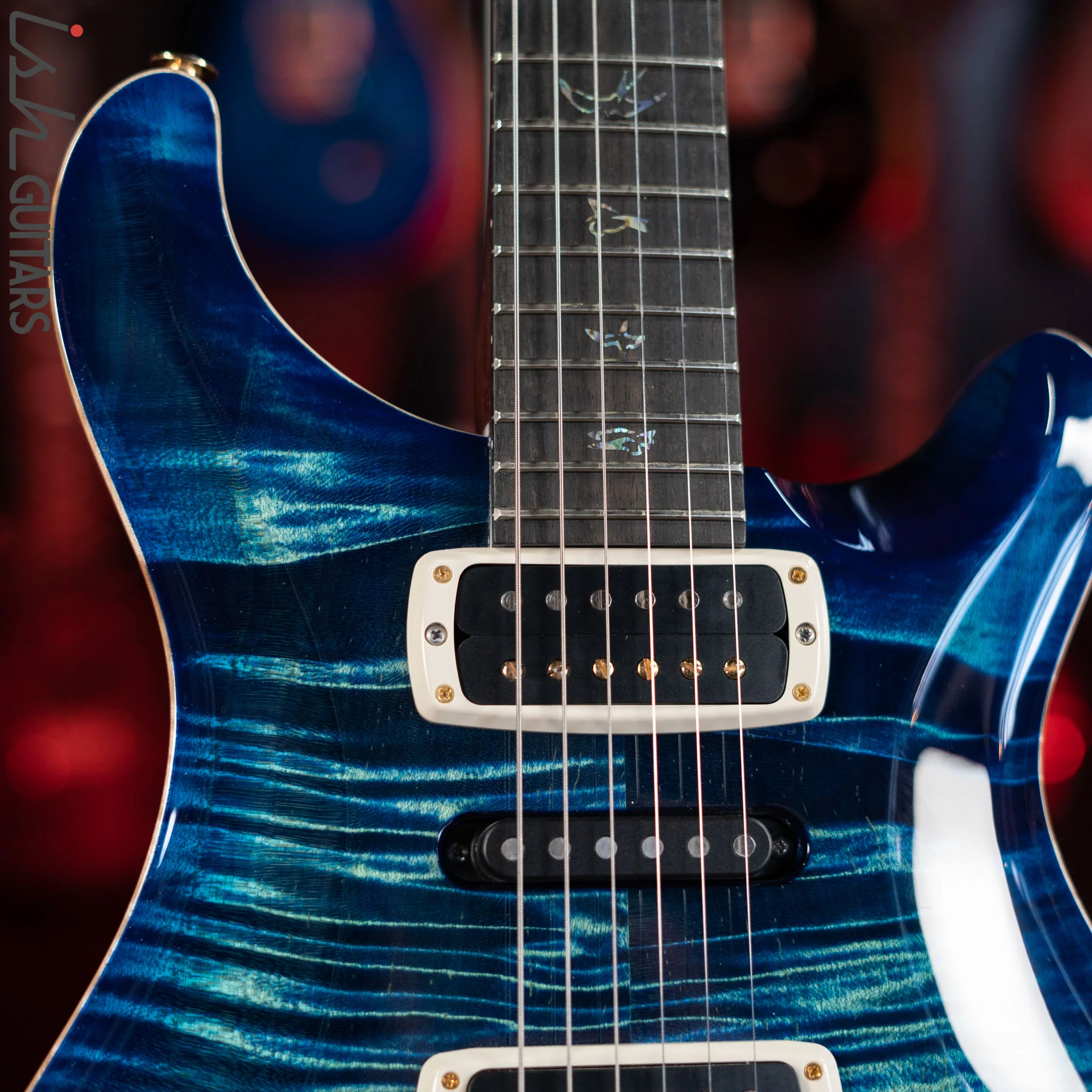 PRS Wood Library Modern Eagle V 10 Top Flame River Blue w/ Blue Burst - Image 3