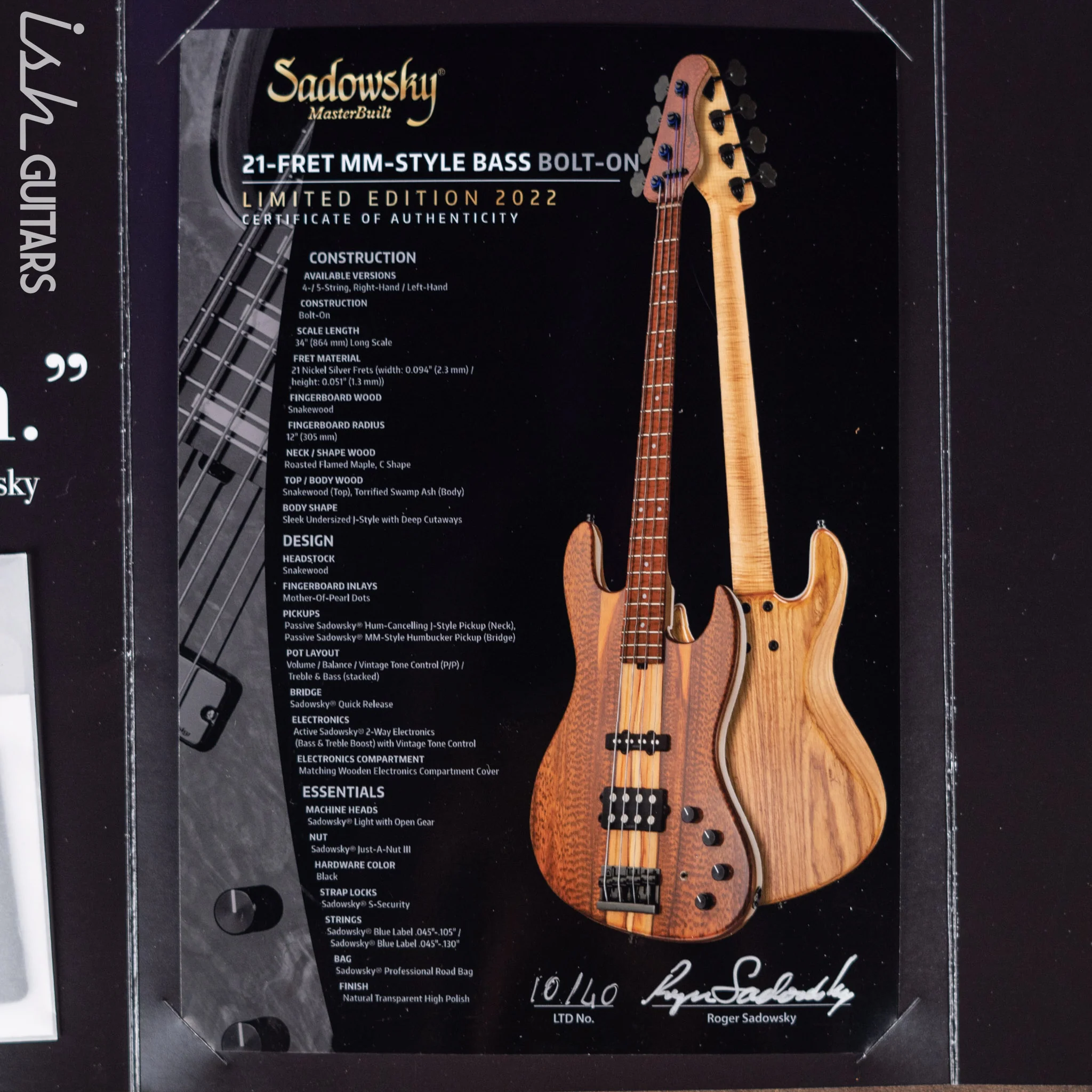 Sadowsky Masterbuilt LTD 5-String 21-Fret MM Bass Natural Transparent - Image 12
