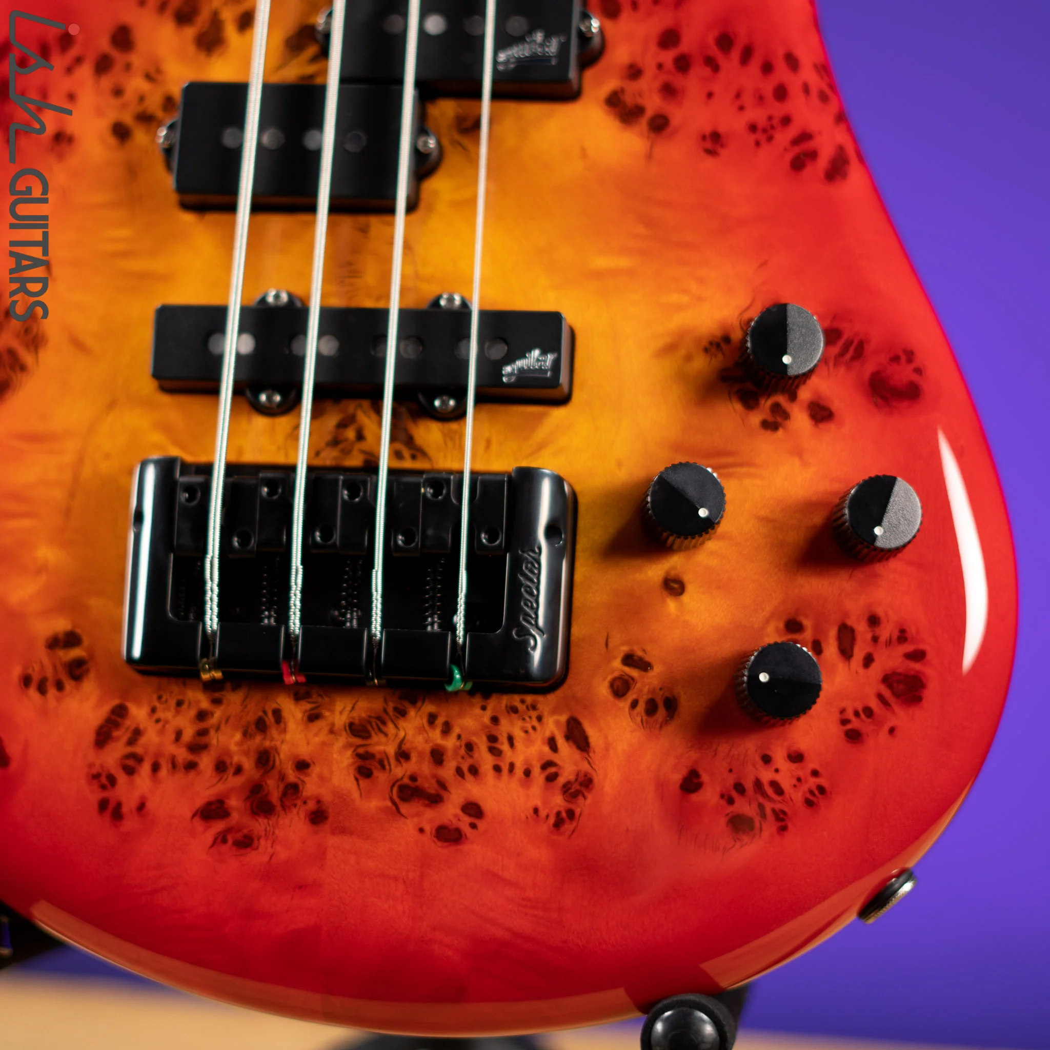 Spector Eurobolt 4 Inferno Red Gloss Poplar Burl Bass Guitar Demo - Image 4