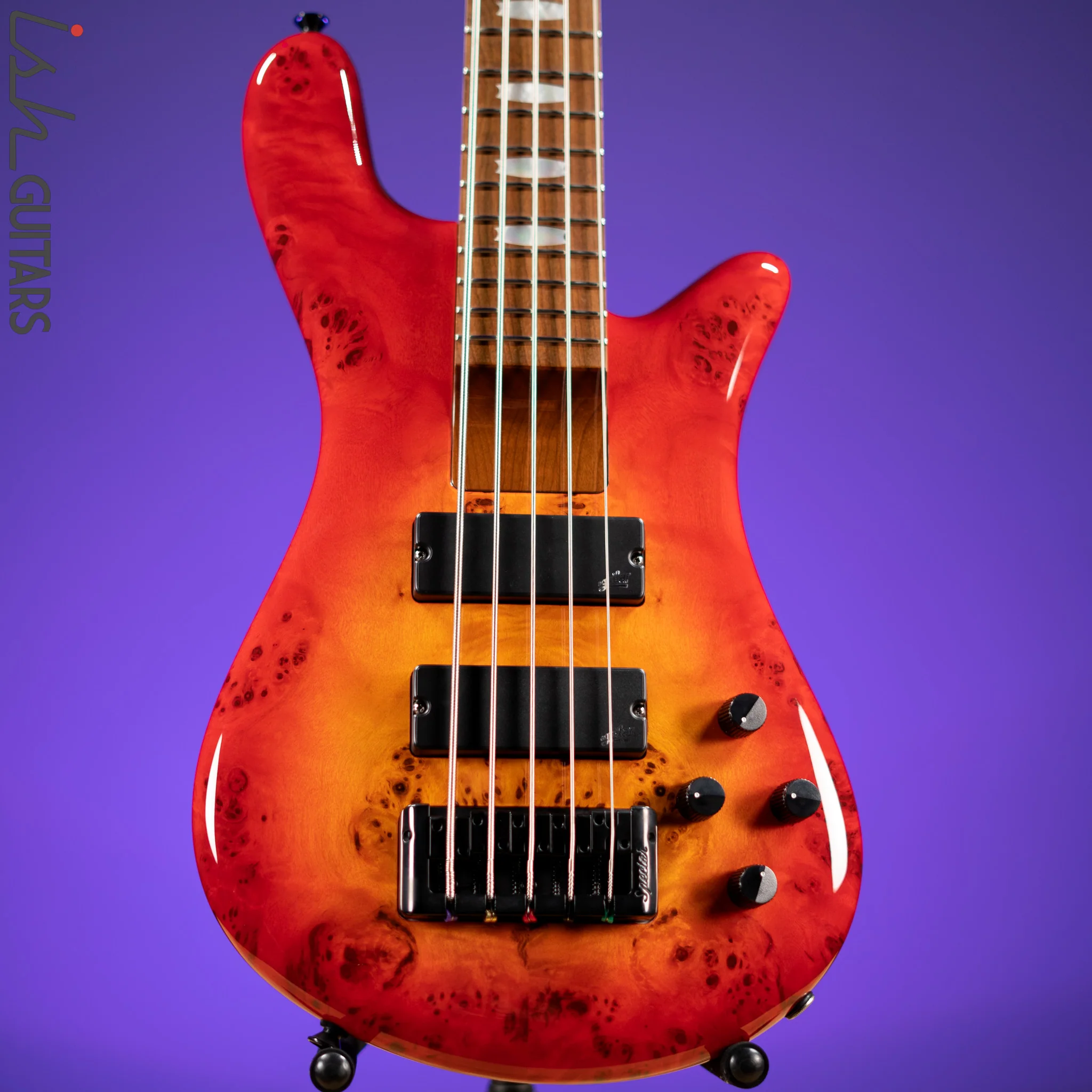 Spector Eurobolt 5 Inferno Red Gloss Poplar Burl Bass Guitar Demo