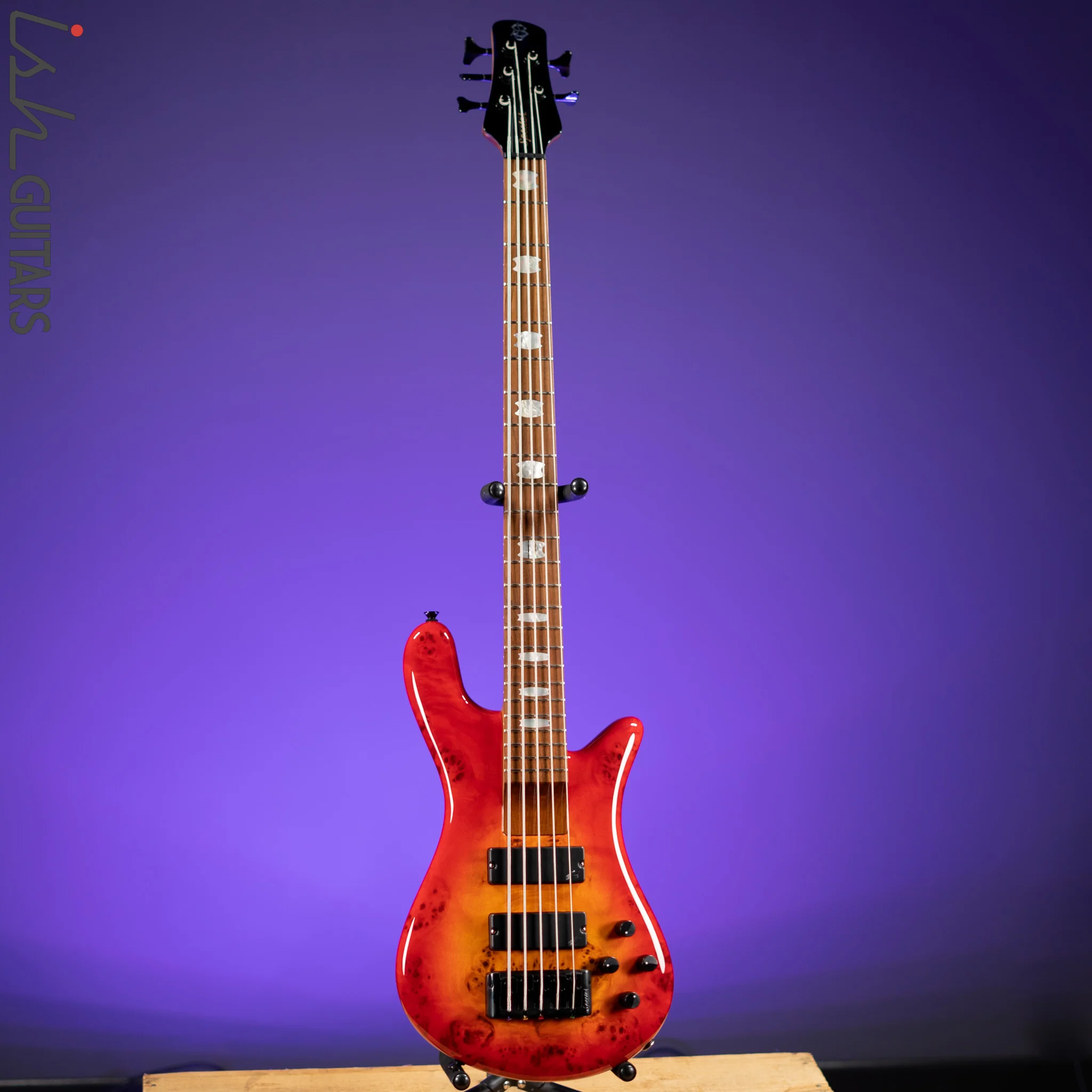 Spector Eurobolt 5 Inferno Red Gloss Poplar Burl Bass Guitar Demo - Image 2